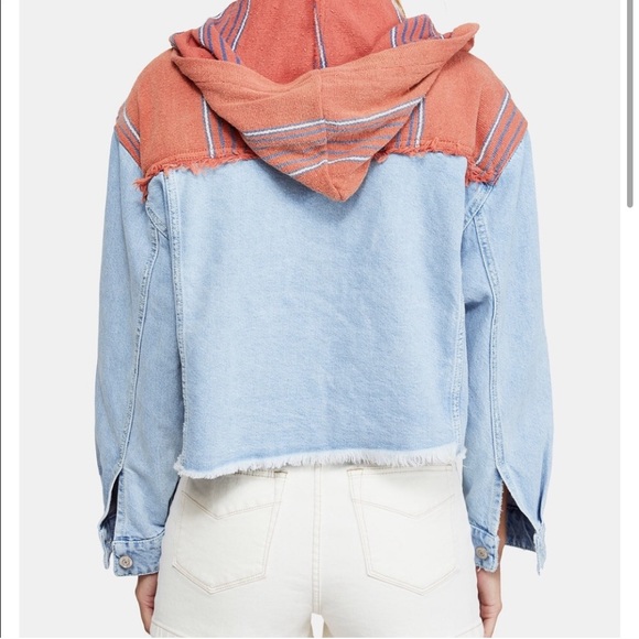 Free People Baja Hooded Denim Jacket M - Picture 3 of 16